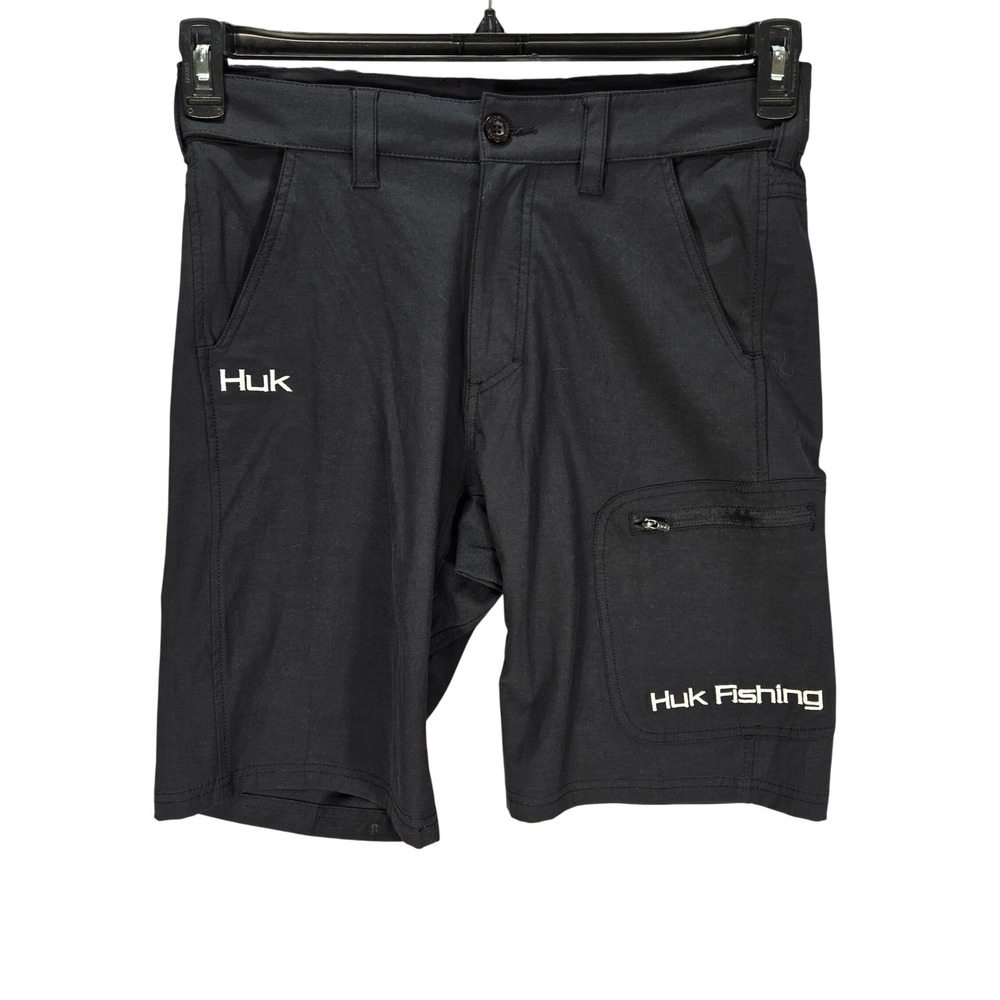 Huk Performance Fishing Shorts Mens Small Black Cargo Zipper Pockets Breathable